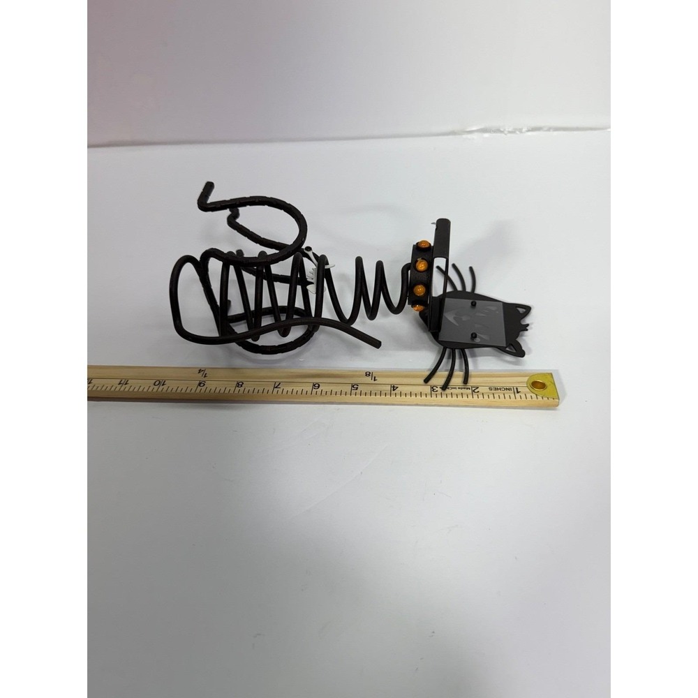 Black Metal Spring Cat Figurine Bobble Head Tea Light Candle Holder Fish Charm - Picture 8 of 10